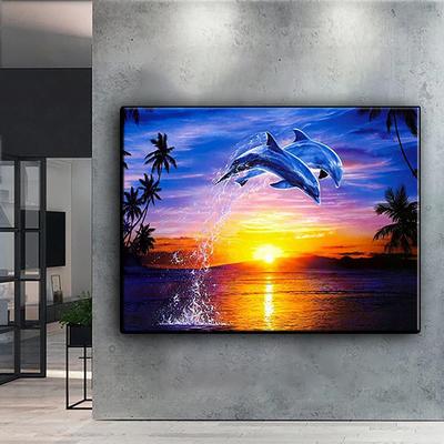 5D DIY Diamantový obraz Dolphin Landscape Cross steh Set Úplná diamantová výšivka Mozaika Umělecký obrázek kamínků Dekor Dárek