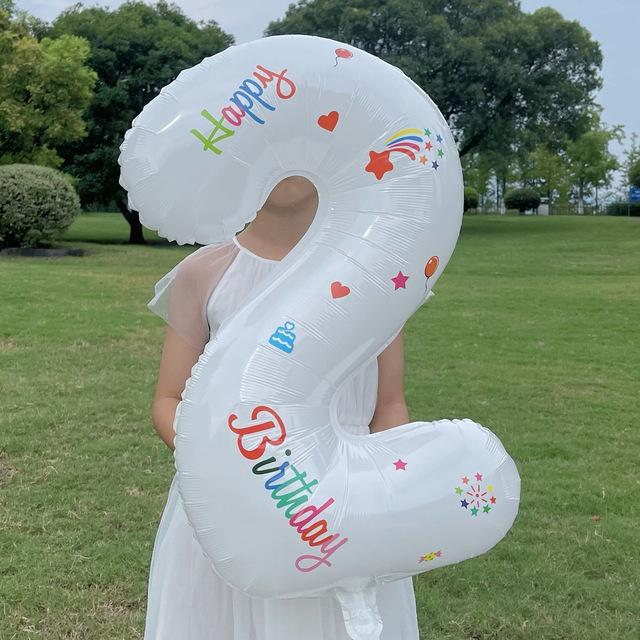 32 Inch Standing White Number Balloons Birthday Decoration Balloons Kids Birthday First Party Girl Banquet Shower Baby Decor 