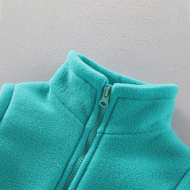 Dětská teplá fleecová vesta pro děti 2-10 let, jednobarevná vesta na zip s kapsou