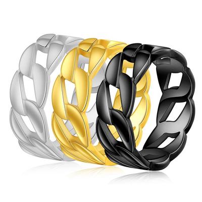 Trendy Stainless Steel 8MM Woven Cuban Chain Hollow Ring for Women