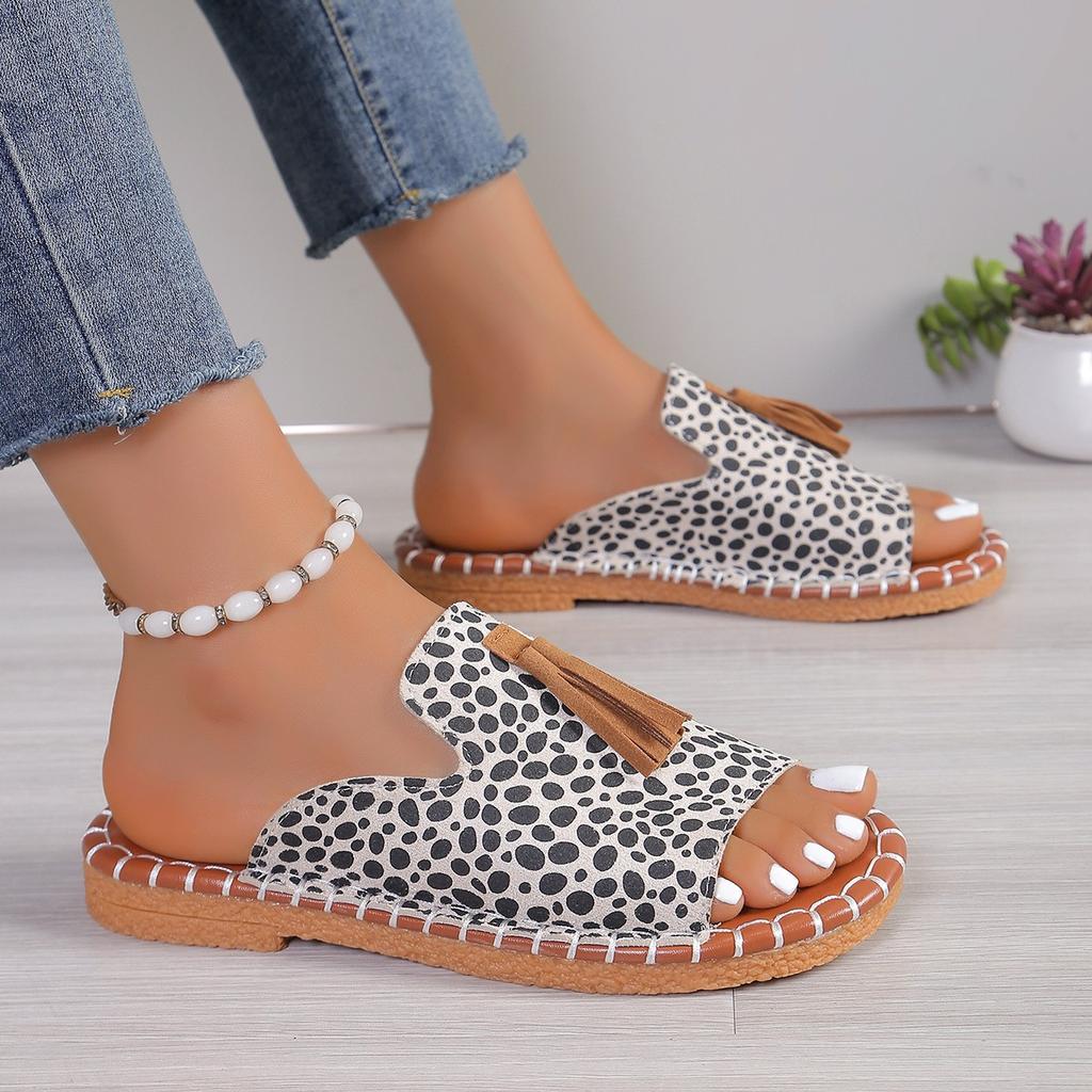 Fashion Trend Ladies Shoes 2024 New Fashion Solid Leopard Print Women's Sandals Summer Casual Outdoor Slippers Women Plus Size 43