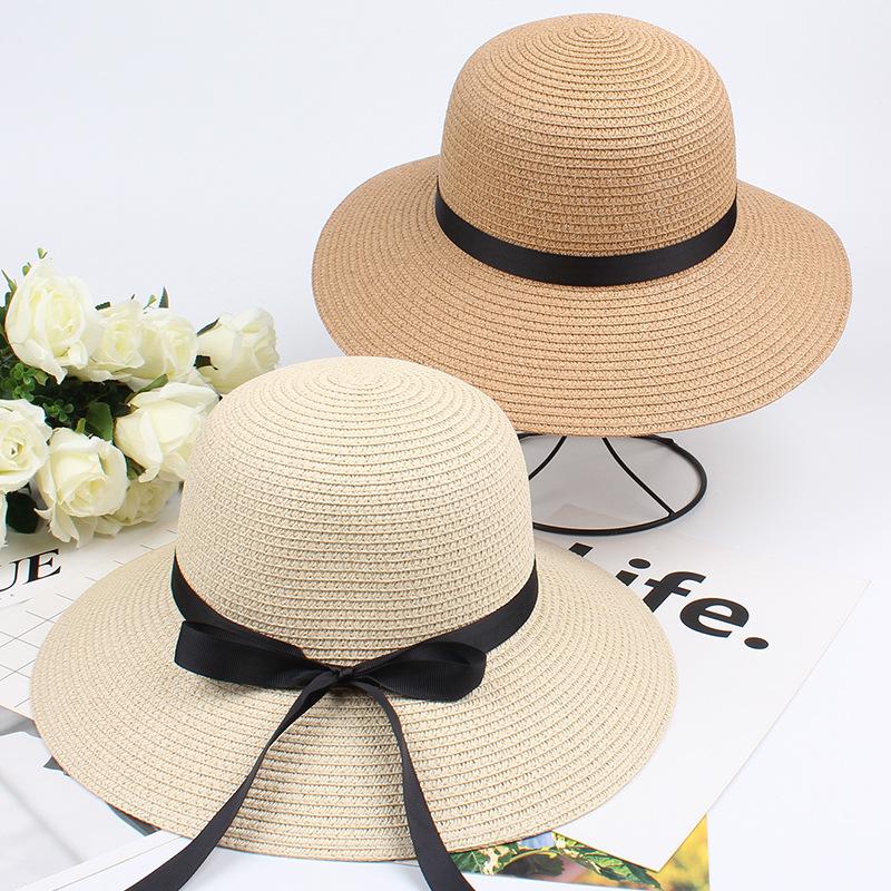 Summer Ladies Female Holiday Beach Visor Cap Outdoor Women Casual Foldable Ribbon Straw Hat Sun Hats