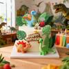 24PCS Dinosaur Cake Topper, Dinosaur Eggs Leaves Grasses Cake Decorations for Safari Animal Themed Birthday Party Supplies