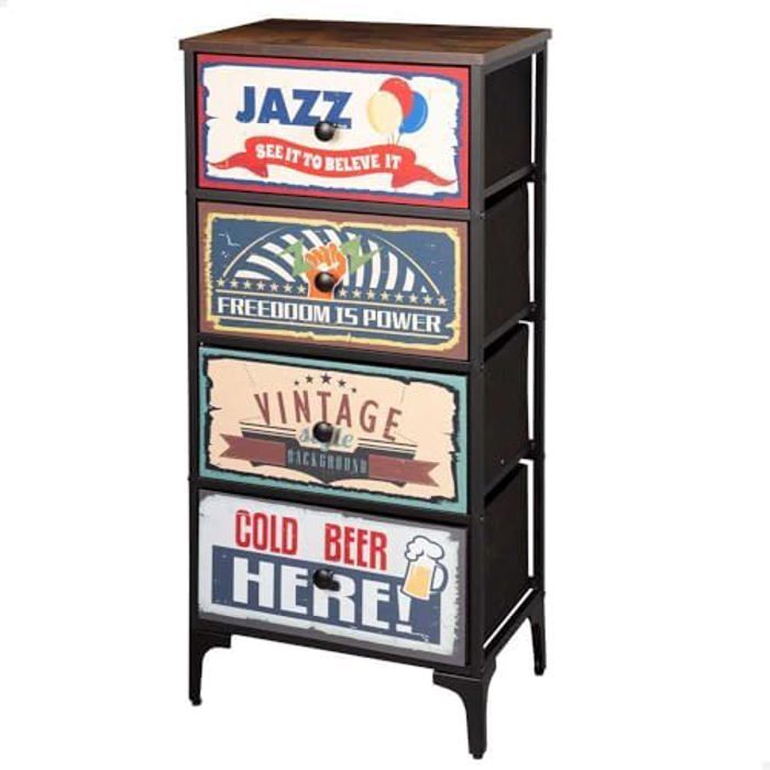 Commode - AKTIVE - Vintage - 4 Tiroirs - Métal - Noir - 45x30x98 cm