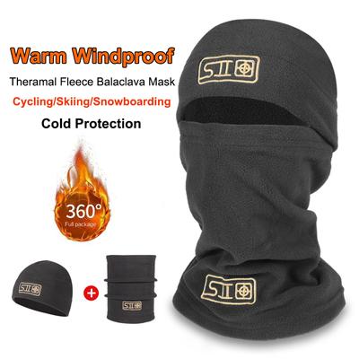 Winter Fleece Hat Scarf Set Men Face Warmer Beanies Thermal Head Cover Face Mask Unisex Outdoor Cycling Sports Scarf Caps