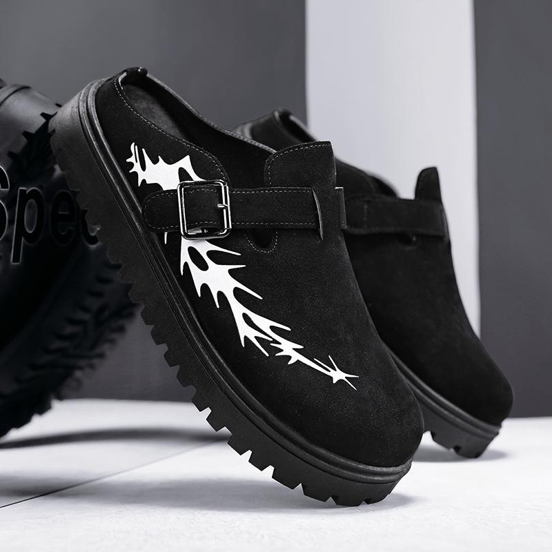 2025 Brand New Chic Cow Suede Leather Punk Rivets Men Mules Shoes Brand Trendy Comfy Walk Casual Clogs Flats High Quality