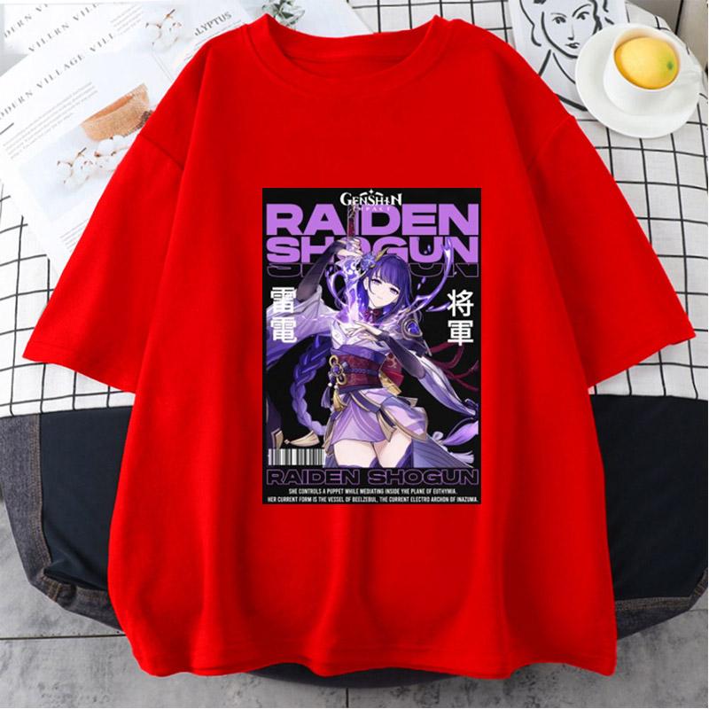 Genshin Impact - Tričko Raiden Shogun Anime Unsiex Krátký rukáv Sportovní topy Volné tričko s grafikou