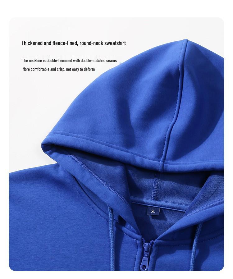 Unisex Heavyweight Cotton Zip-Up Hoodie Cardigan - Solid Color, Autumn/Winter Style.