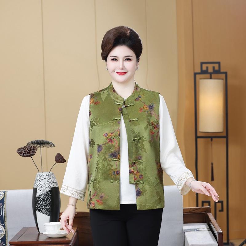 

2026 Chic Chinese Jacquard National Style Round Neck Vest - Plus Size Outerwear 3XL зелёный