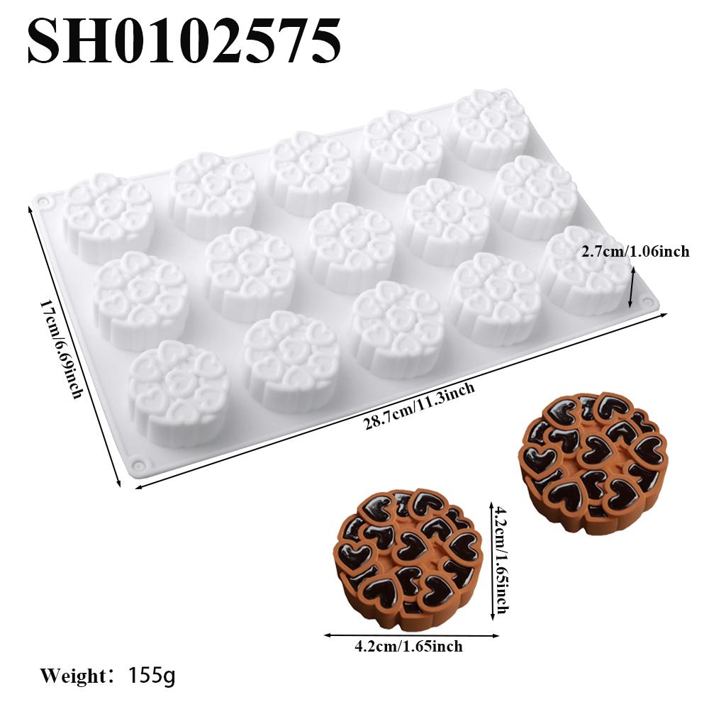 15-Cell Coil Pudding Cup Flower Shaped Concave Mold Stepped Heart-shaped Design Silicone Cake Mold Mousse Dessert Baking Tools