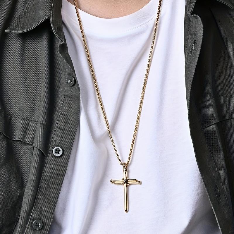 European Cross Men's Pendant Punk Style Men's Necklace Zircon