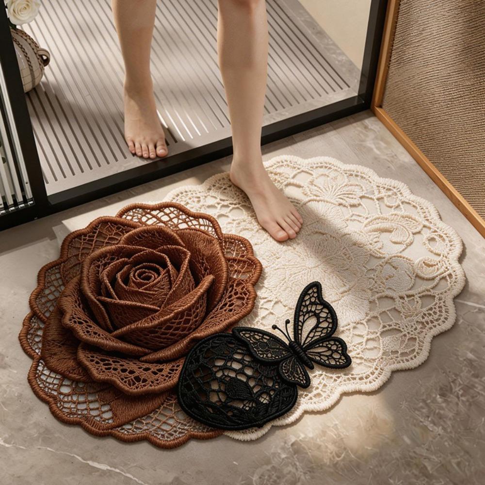 Absorbent Surface 3D Floral Butterfly Carpet Shower Mat For Living Room Tea Table Bedside