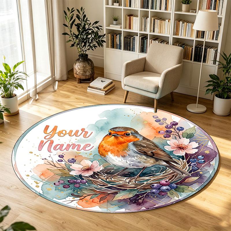 Blumige Blumen (1048) Thema Runder Kristall-Samt-Teppich Benutzerdefinierter Name & Text Runder Weicher Bodenläufer für Wohnzimmer Schlafzimmer Dekoration