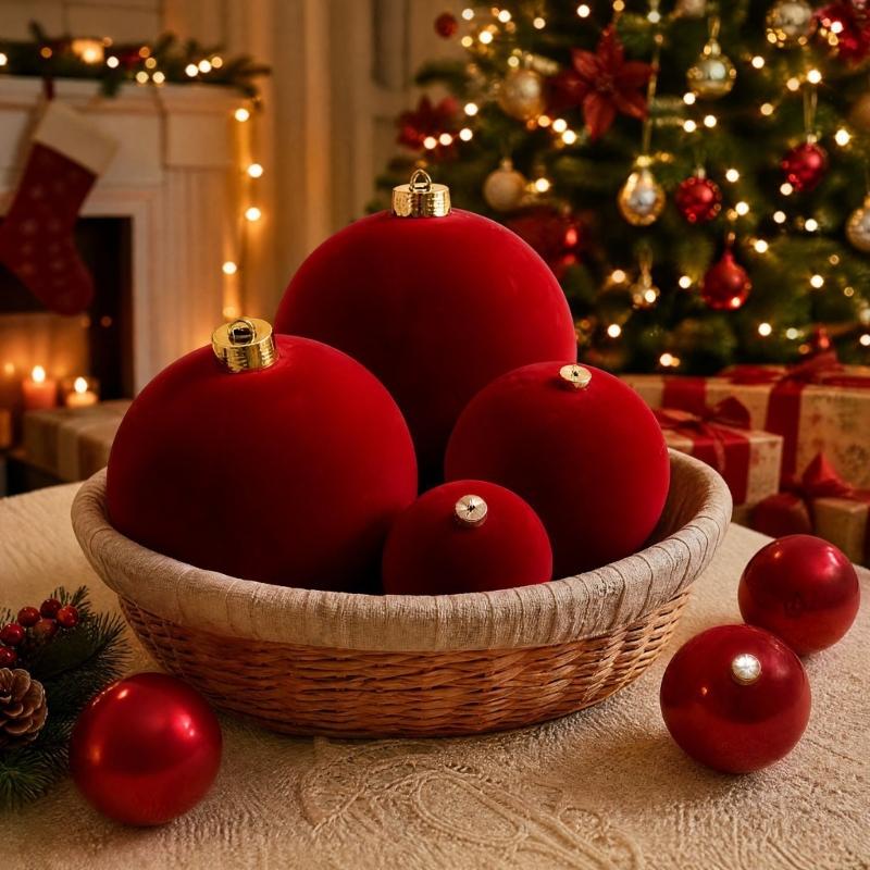 Velvety Christmas Ball Decorations Shatterproof Plastic Decorative Baubles Ornament for Christmas Tree Mantels Staircase