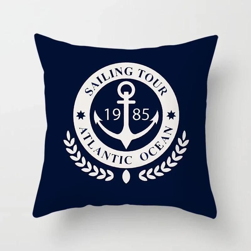 Home Decor Compass Anchor Pillow Cover Blue Mediterranean Cushion Gift Sofa Office Accessory Ornament 45x45cm