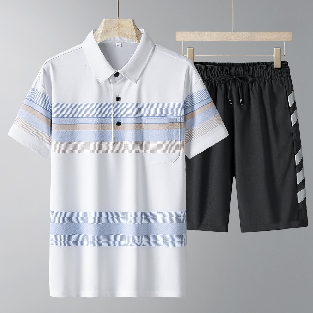 

Middle Aged And Elderly Sports Suit Men s Casual Ice Silk Short Sleeved Men s Two-piece Set XL білий