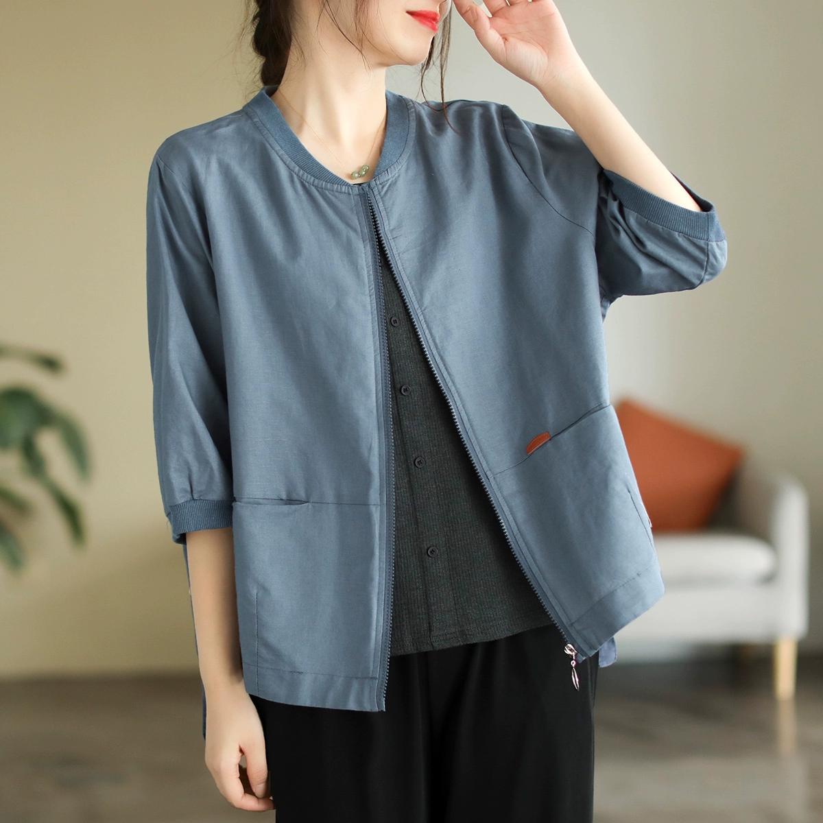 

DIMANAF 2025 Весеннее пальто большого размера Куртка женская льняная с длинным рукавом Карманы Модные топы Футболки Свободные футболки Новые One Size