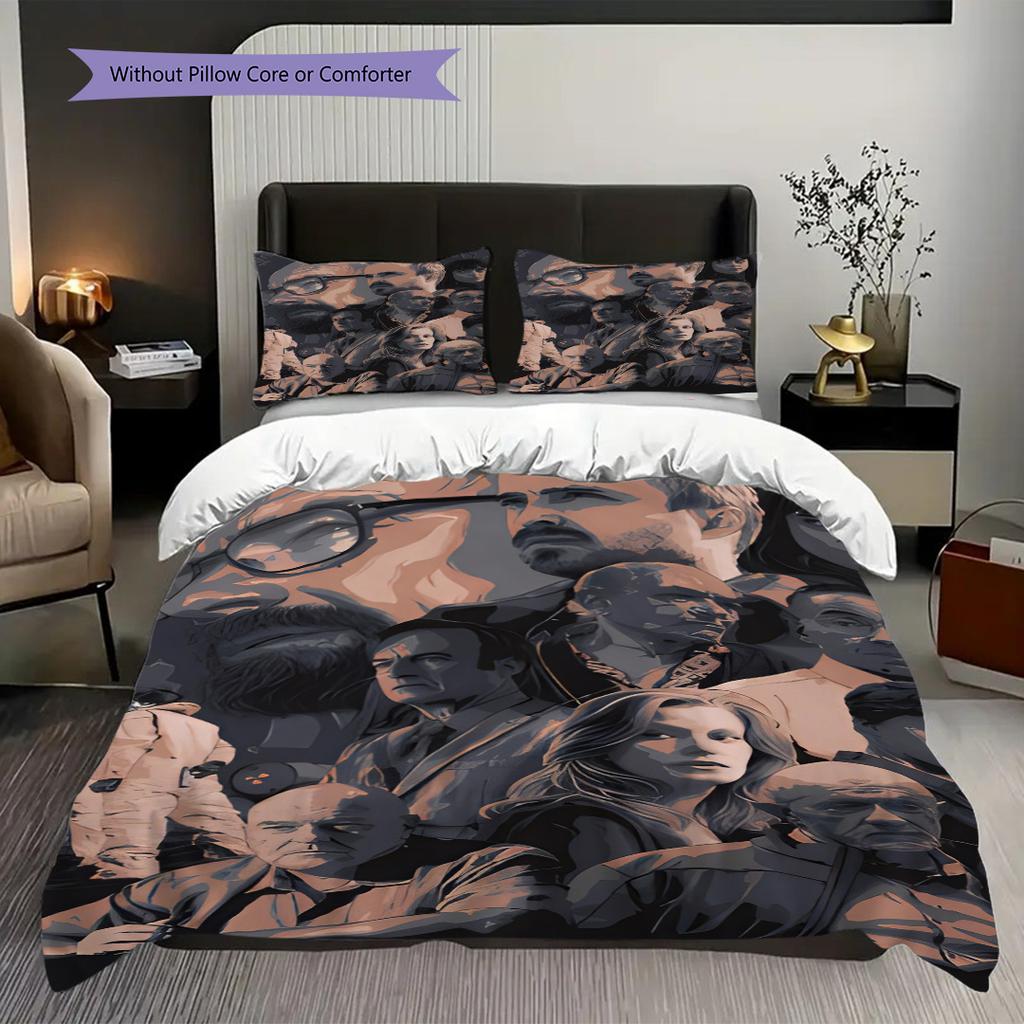 Enigmatic Faces Shadows Three-piece set (1 * duvet cover + 2 * pillowcase, without core) 2D Flat Soft and comfortable Duvet cover and pillowcase