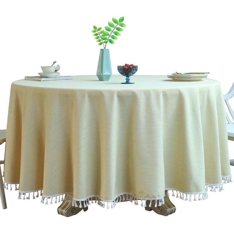 

Simple Round Solid Tablecloth with Tassels Nordic Cotton and Linen Dust-Proof Table Cover Cozy Multi-Purpose Furniture Protector Diameter 120cm