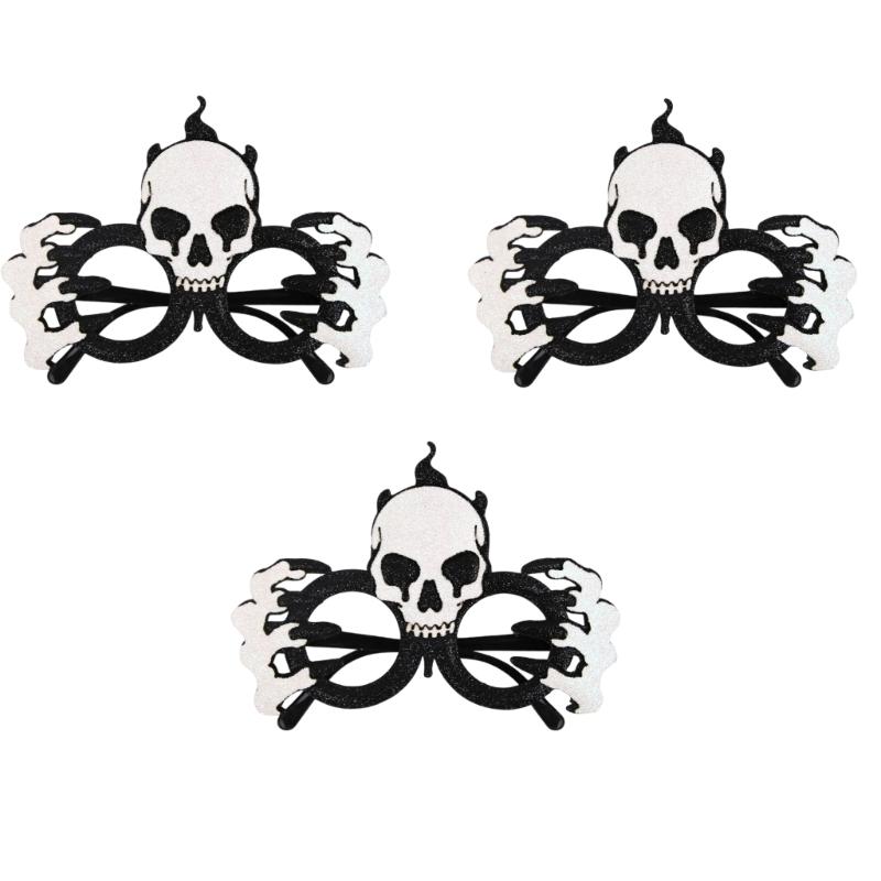Pack of 3 Halloween Party Eyewear Pumpkin Bat Skull Decorations Comfortable Fit Glasses Accessories For Kids Adults