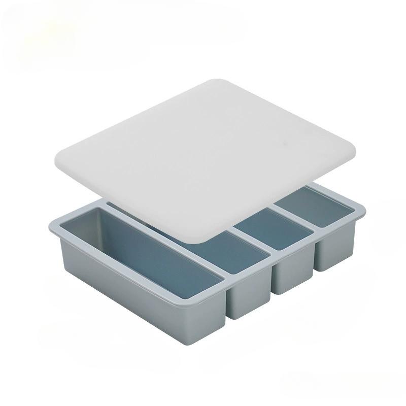

4-compartment Long Square Ice Tray with Lid Stackable Freezer Tray Food-grade Silicone Mold Reusable Frozen Cocktail Beer Coffee красный