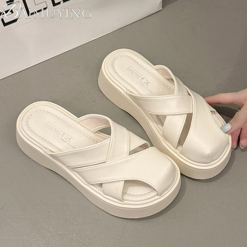 Fashion Platform Shoes Woman Mules Slippers Casual Women Flat Sandals Summer 2025 Trend Walking Comfort Soft Leather Sandalias De Mujer