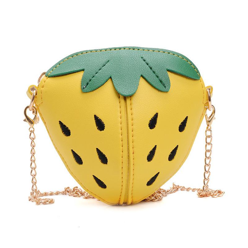 Strawberry Chain Shoulder Bag Childrens Fruit Bag Zipper Design Material Pu