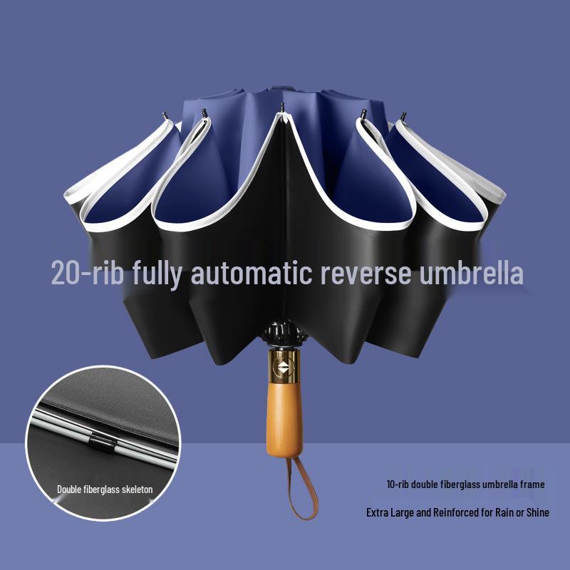 Automatic Windproof Umbrella: UV Protection, Large Folding Design, Wooden Handle for Sun and Rain