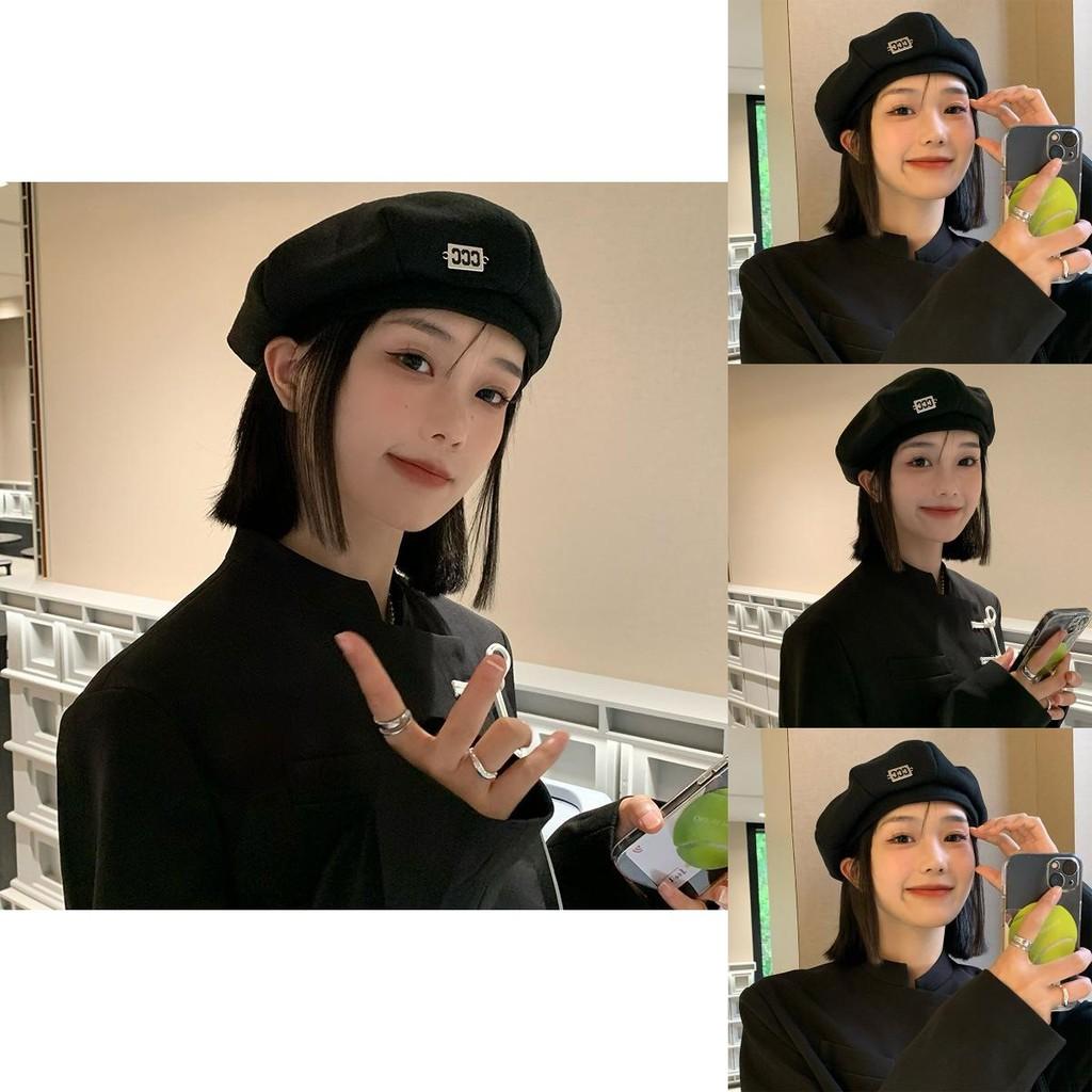 Fashionable Black Beret For Women Large Head Size Face Slimming Design