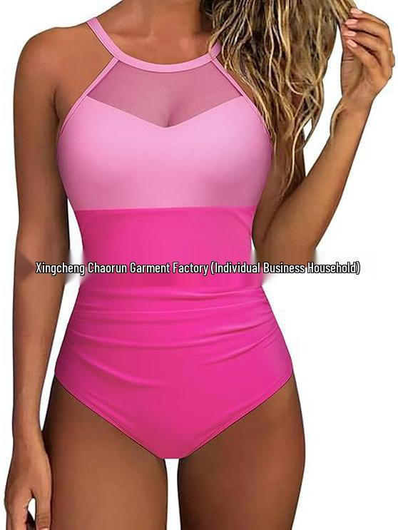 

2025 Женский цельный купальник с сеткой, высоким воротом и контролем живота Extra Extra Large