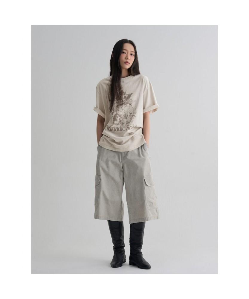 8SECONDS Grunge Oversized Dyed Graphic T-Shirt Beige