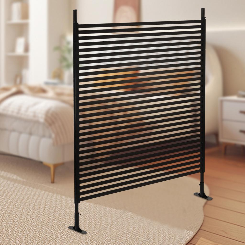 Black Outdoor Privacy Screen with Stand, 120x180cm Garden Patio Fence Panel, Brown Steel Windproof Partition, Load-bearing 10kg