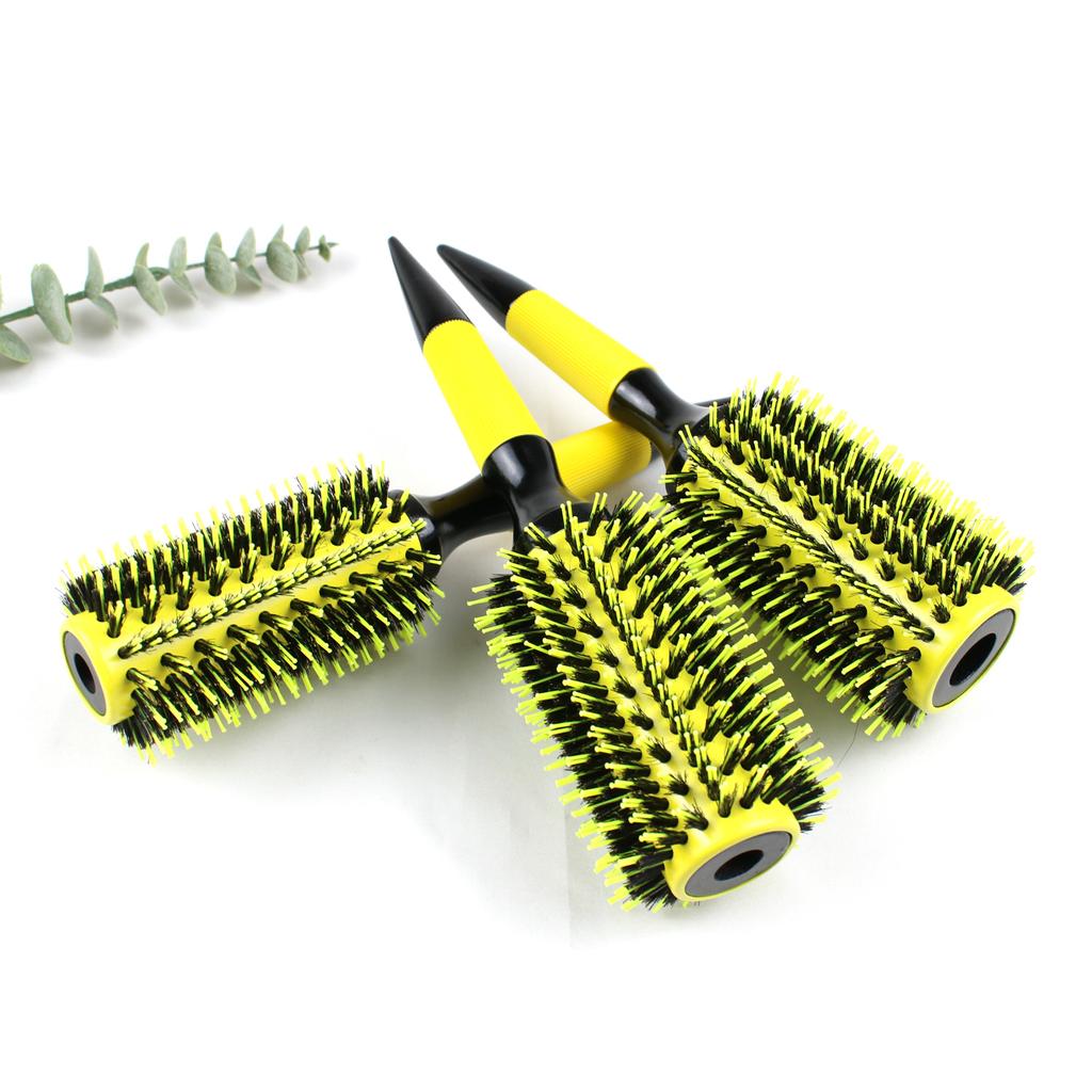 yellow bristle aluminum tube heat conduction rolling comb Tip tail handle styling comb Fluffy styling curly hair