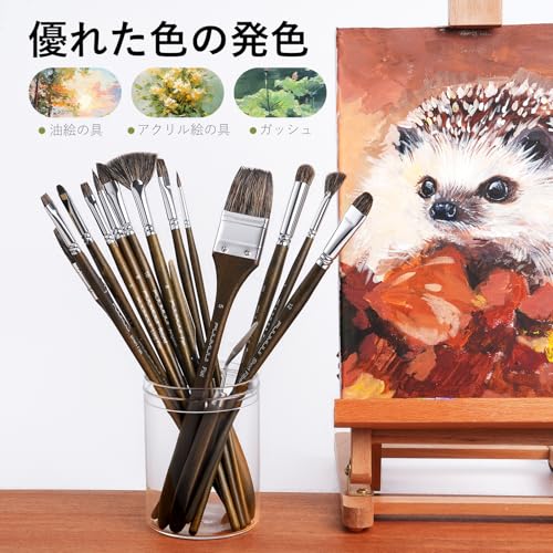 Natural Boar Bristle Oil Paint Brushes, 15-piece Set with Two Palette Knives, Multi-purpose, for Professional Artists and Beginners, Suitable for Scho