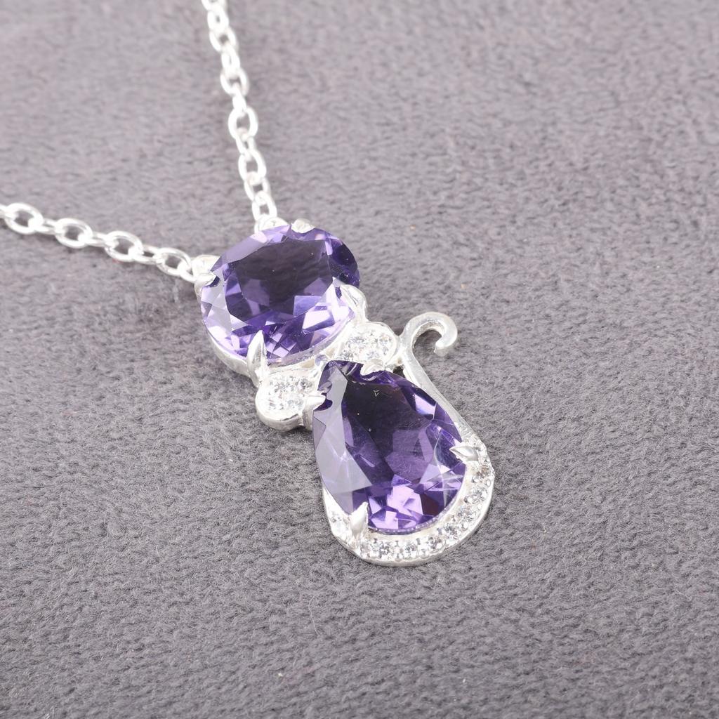 Iolite Gemstone 925 Sterling Silver Jewelry Zircon Pendant 1.16" Gift For Women CZP-1-12