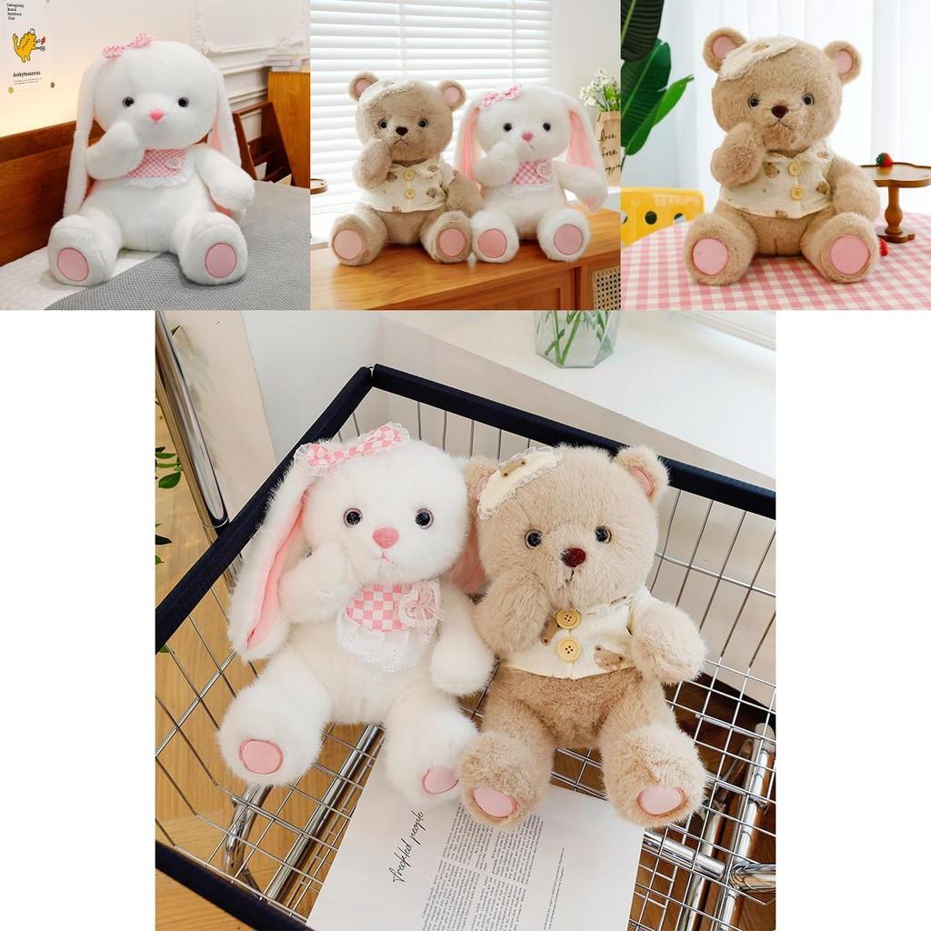 Adorable Plush Goodnight Bear And Sweetheart Rabbit Soft Toy Couple Gift For Cuddling