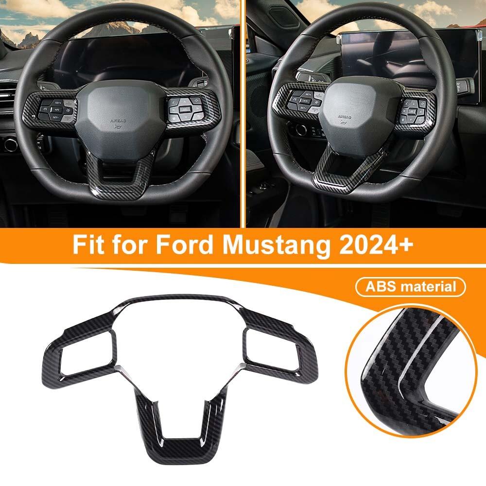 Carbon Fiber Interior Steering Wheel Trim Cover Replacement For Ford Mustang 24+