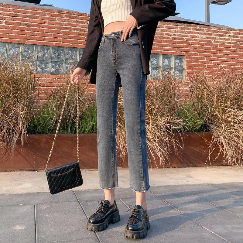 Jeans Stretch da donna Nuovi pantaloni dritti a vita alta larghi e sottili,  che indossano pantaloni a nove punti all-match acquista in modo economico —  spedizione gratuita, recensioni reali con foto —