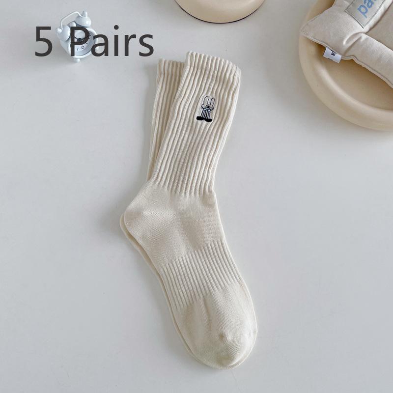 

5 пар женских осенне-зимних универсальных носков в полоску с вышивкой 5 Pairs бежевый