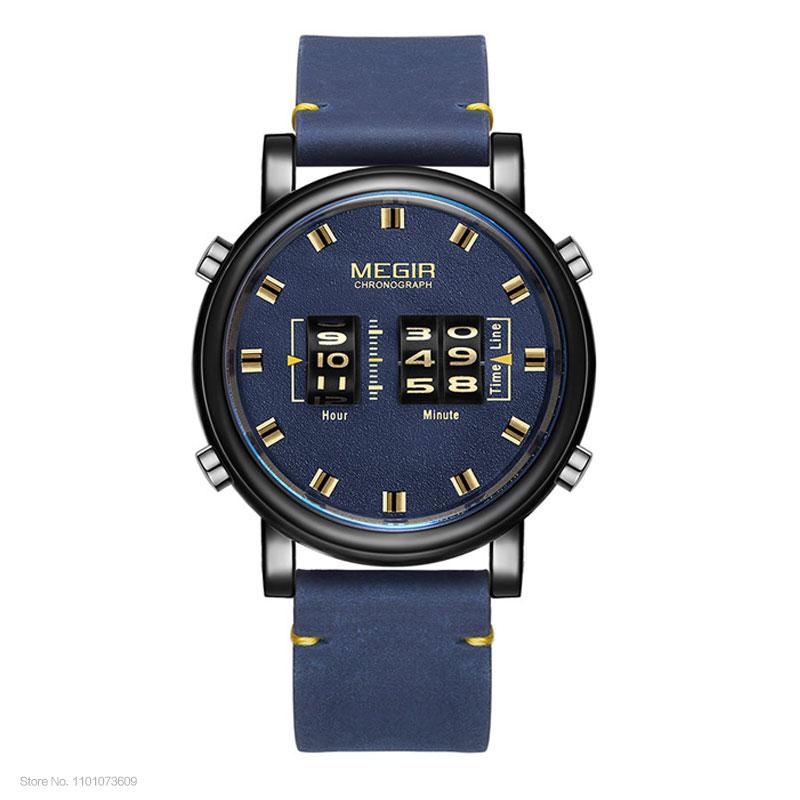 MEGIR 2020 New Luxury Watches Men Military Sport Roller Pointer Quartz Watch Man Fashion Stainless Steel Mesh Strap Wristwatch чёрный/синий