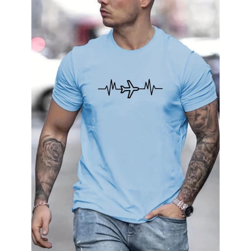 Men's 100% Cotton Summer Loose Size Creative Aircraft Graphic Print Casual Fit Round Neck Short Sleeve T-shirt Top