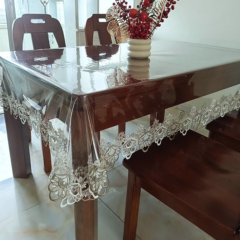Dantelă Brodată Față de Masă Curată Impermeabilă Față de Masă Brodată PVC Moale Rezistent la Praf și Ușor de Curățat Față de Masă din Dantelă din Sticlă Moale Transparentă