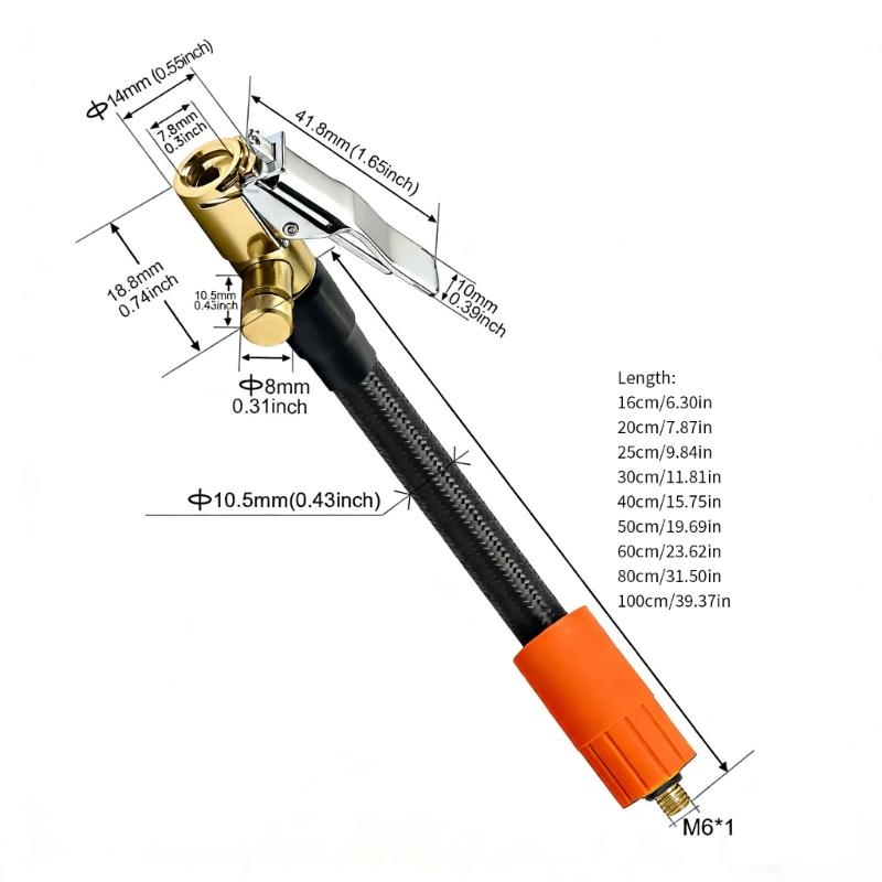 16cm-100cm Air Pumps Hose Connector with Locking Air Chuck Standard Tire Valves Fine Thread Tire Inflator Hose Adapter