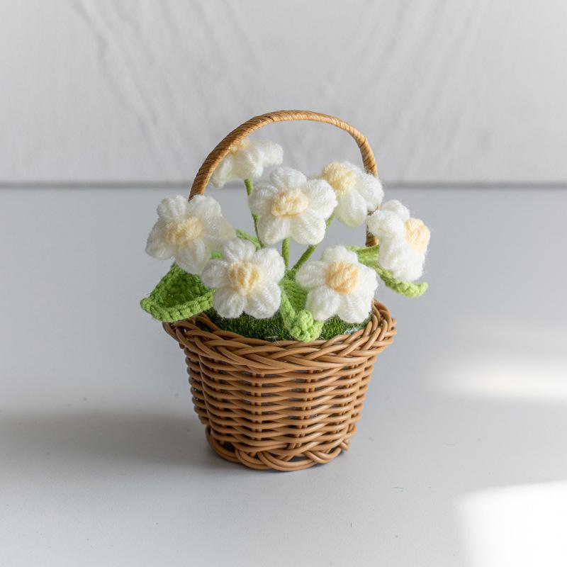 Creative Knitted Sunflowers Pot Artificial Flowers Finished Hand Woven Plant For Office Desktop Decoration Mini Wedding Ornament