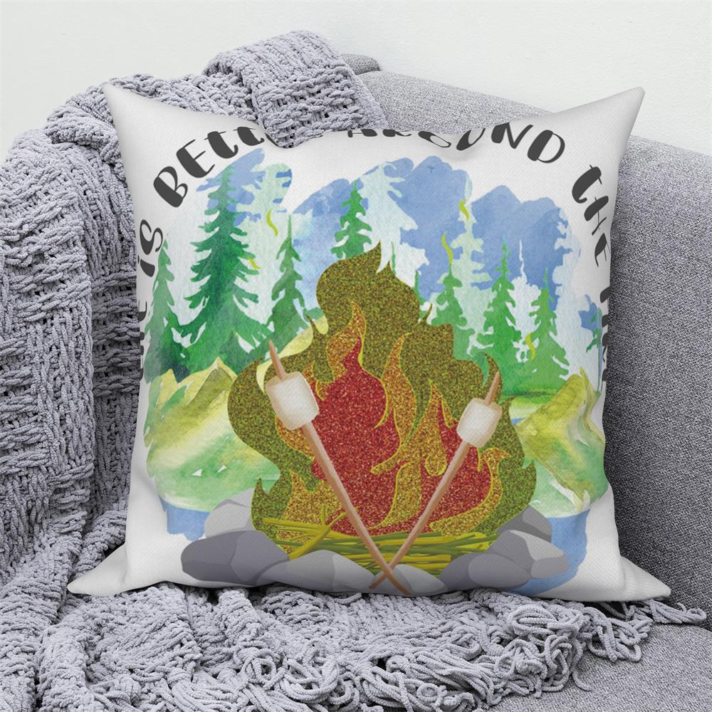 Decorative Cushion Covers Camping Bus Printed Pillow Home Sofa Throw