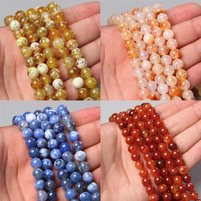 Natural Smooth Dragon Veins Agates Beads Loose Cracked Stone Beads for Jewelry Making DIY Bracelets Necklace 15'' 6 8 10mm