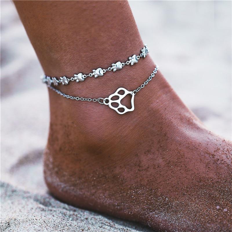 17KM Vintage Anklet Set Fashion Anklets for Women 5pcs/set Multilayers Adjustable Anklet Bracelet On Leg Foot Beach Jewelry