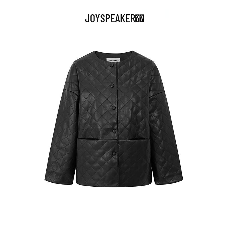 JOY SPEAKER Women's Diamond Grid Faux Leather Padded Jacket