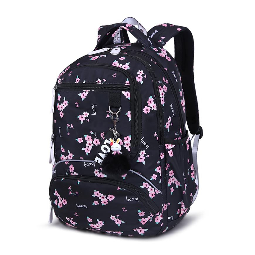 Cherry Blossoms Elementary School Backpack for Girls Black Pink Floral Bookbag Fashion School Bags for Girls Cute Flower Bookbag