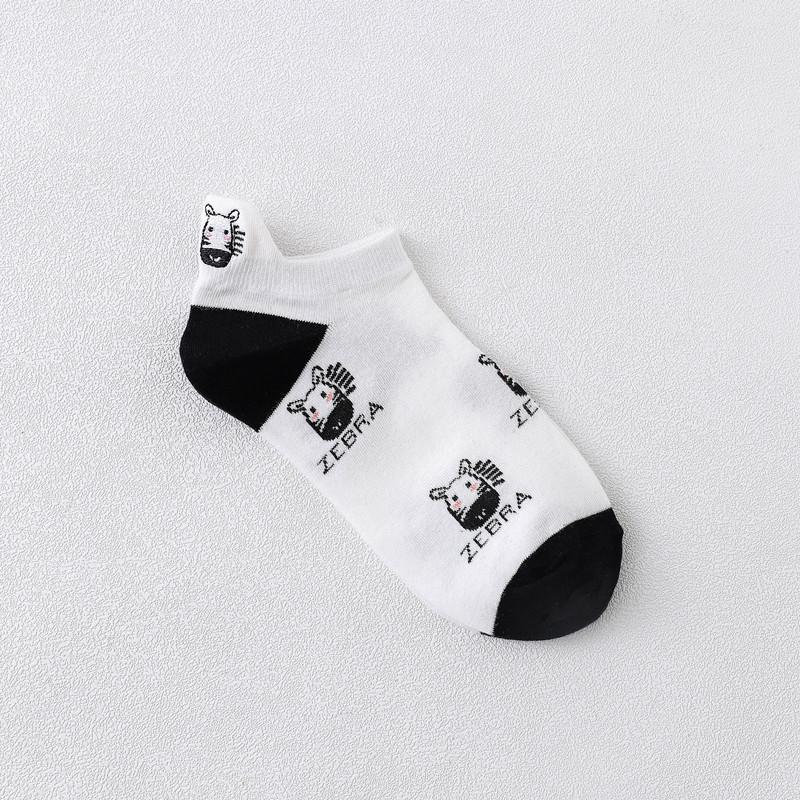 5 Pairs New Arrivals Women Socks Cotton Cartoon Zebra Ankle Socks Female Striped Letter Harajuku Breathable Causal Short Socks